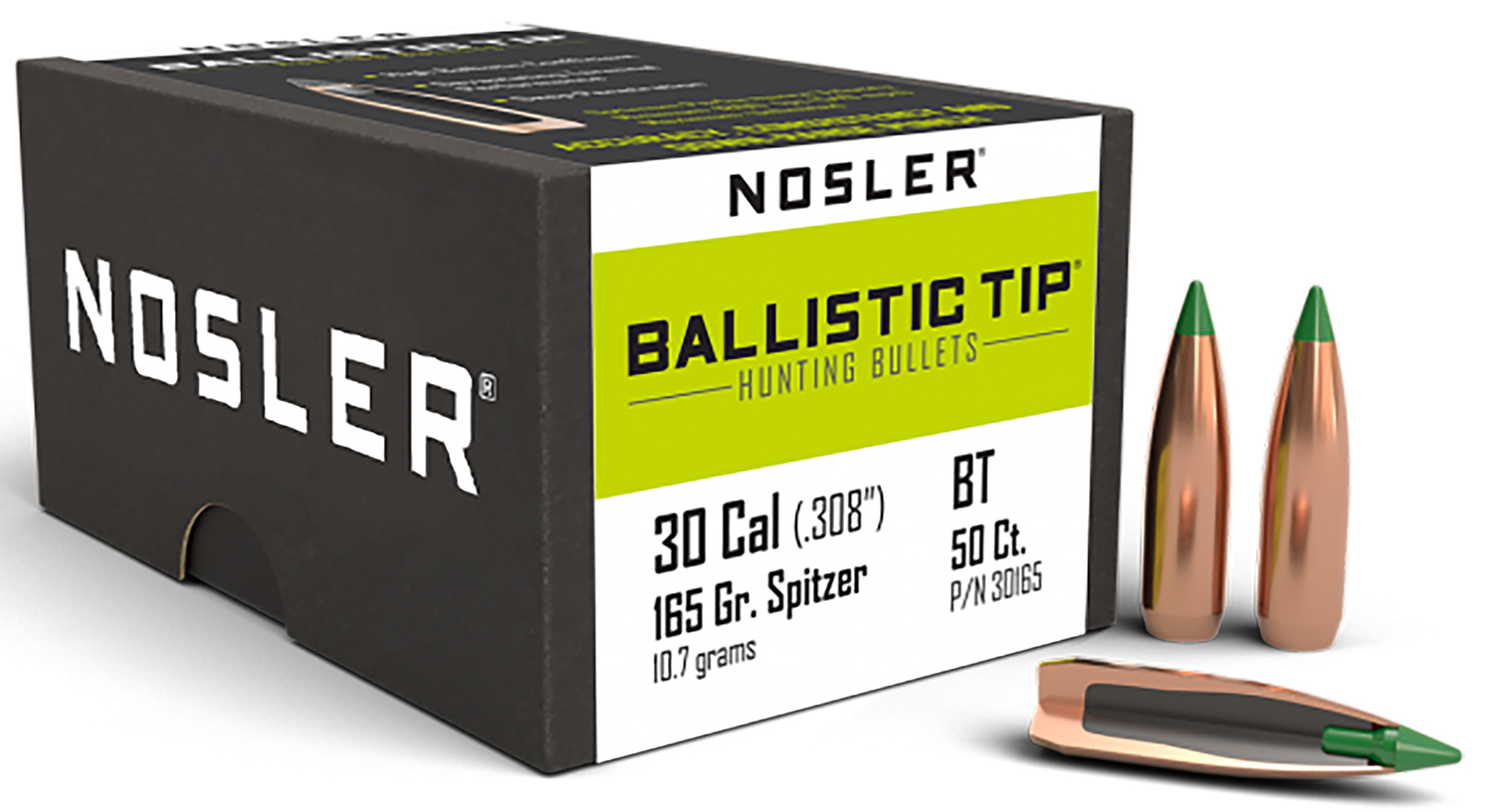 Nosler Ballistic Tip 165 gr .308 Diameter 30 Caliber Spitzer Boat Tail 50 Count - image 3 of 6