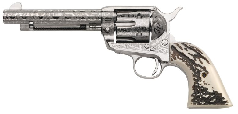 Taylors & Company OG1407 1873 Cattle Brand 357 Mag 6rd 5.50" Nickel Engraved Imitation Stag Grip