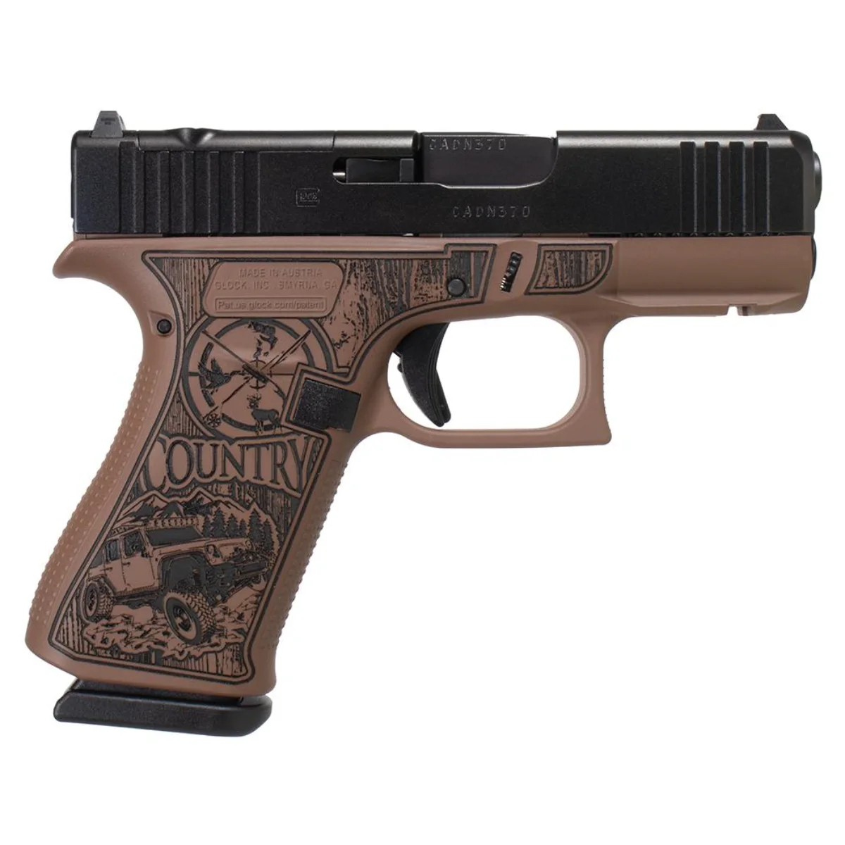 Glock 43X MOS 9mm Custom Engraved Country Bourbon Brown 10Rd Pistol