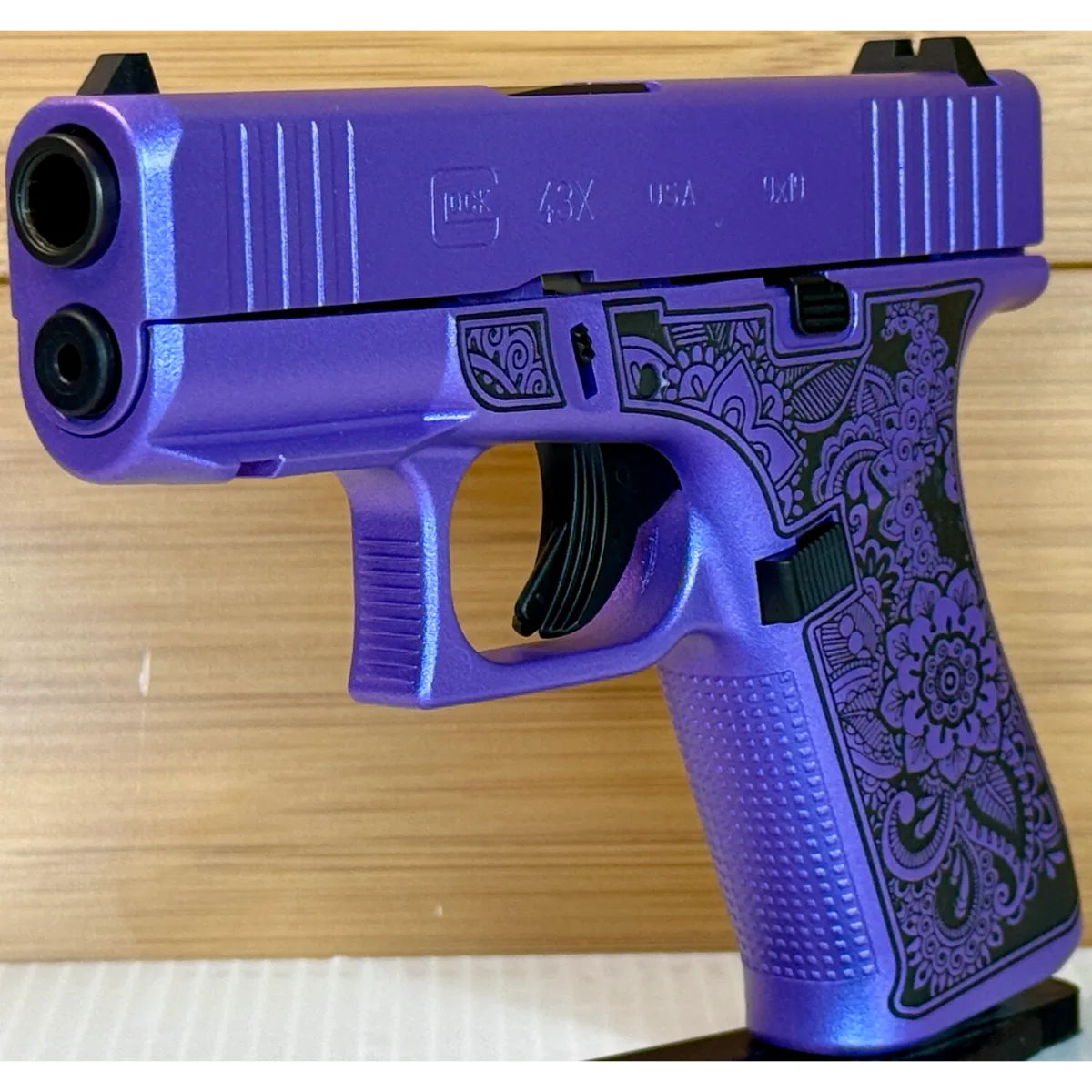 Glock 43X Mandala Engraved 9mm Purple Pearl Handgun 10-Round