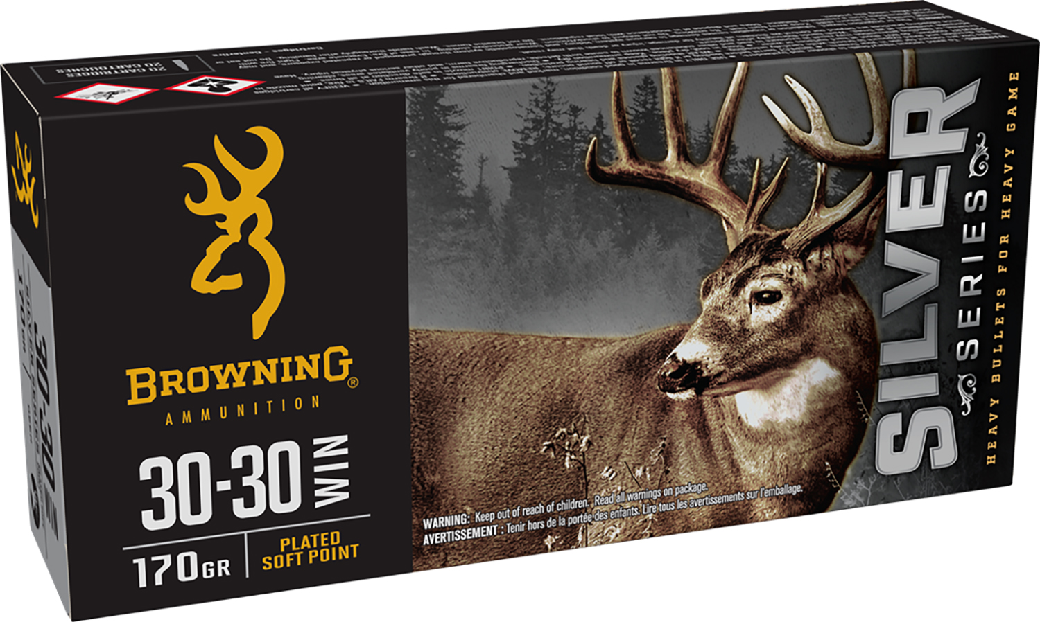 Browning Ammo B192630301 Silver 30-30Win 170gr Plated Soft Point 20 Per Box/10 Case