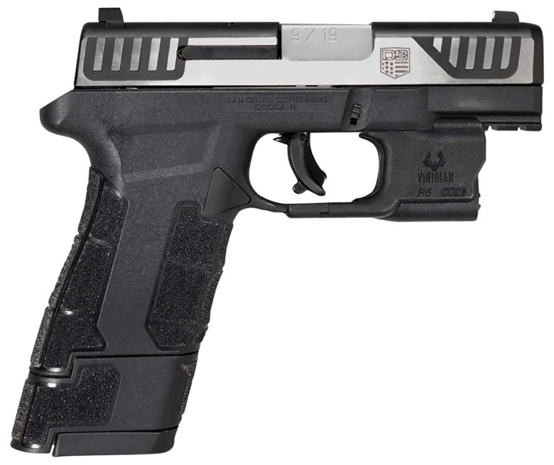 Diamondback DB0301P031 AM2 w/Laser Sub-Compact Frame 9mm Luger 17+1, 3.50" Stainless Steel Barrel, Serrated Stainless Steel Slide, Black Polymer Frame w/Picatinny Rail & Polymer Grip, Viridian Laser