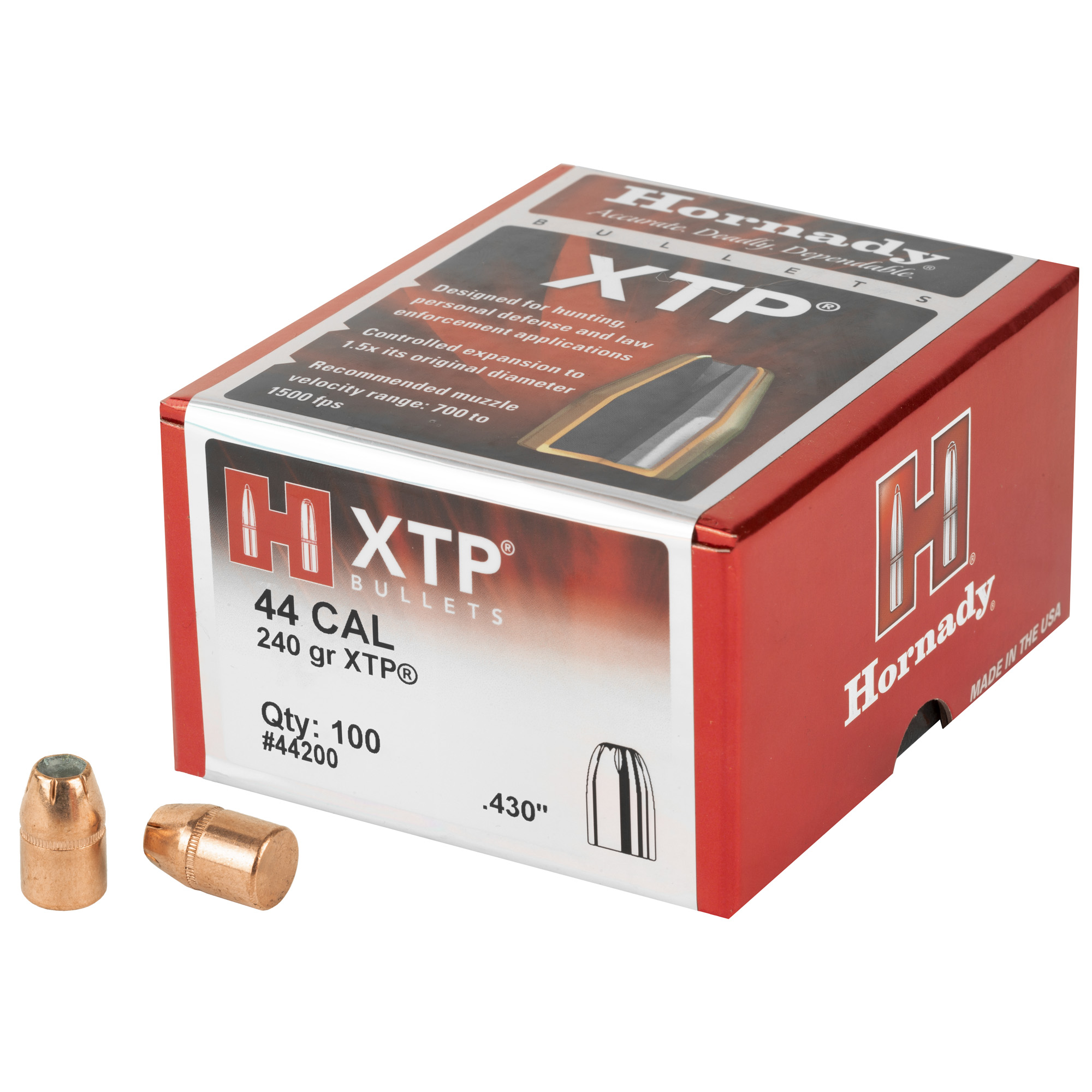 Hornady XTP 44 Caliber 240 Grain Hollow Point Bullets 100 Count