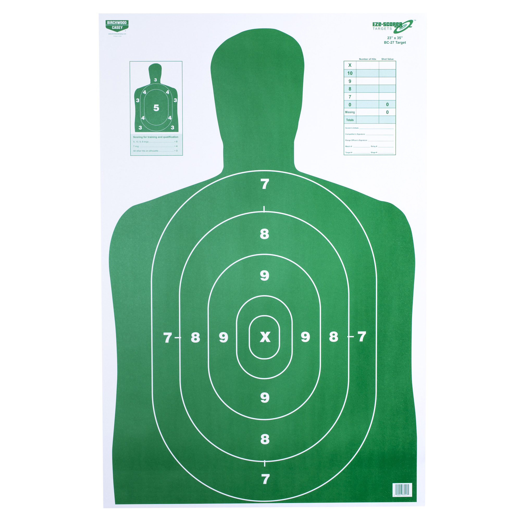 Birchwood Casey EZE-Scorer BC-27 Silhouette Target - 23" x 35" Green (100/pkg)