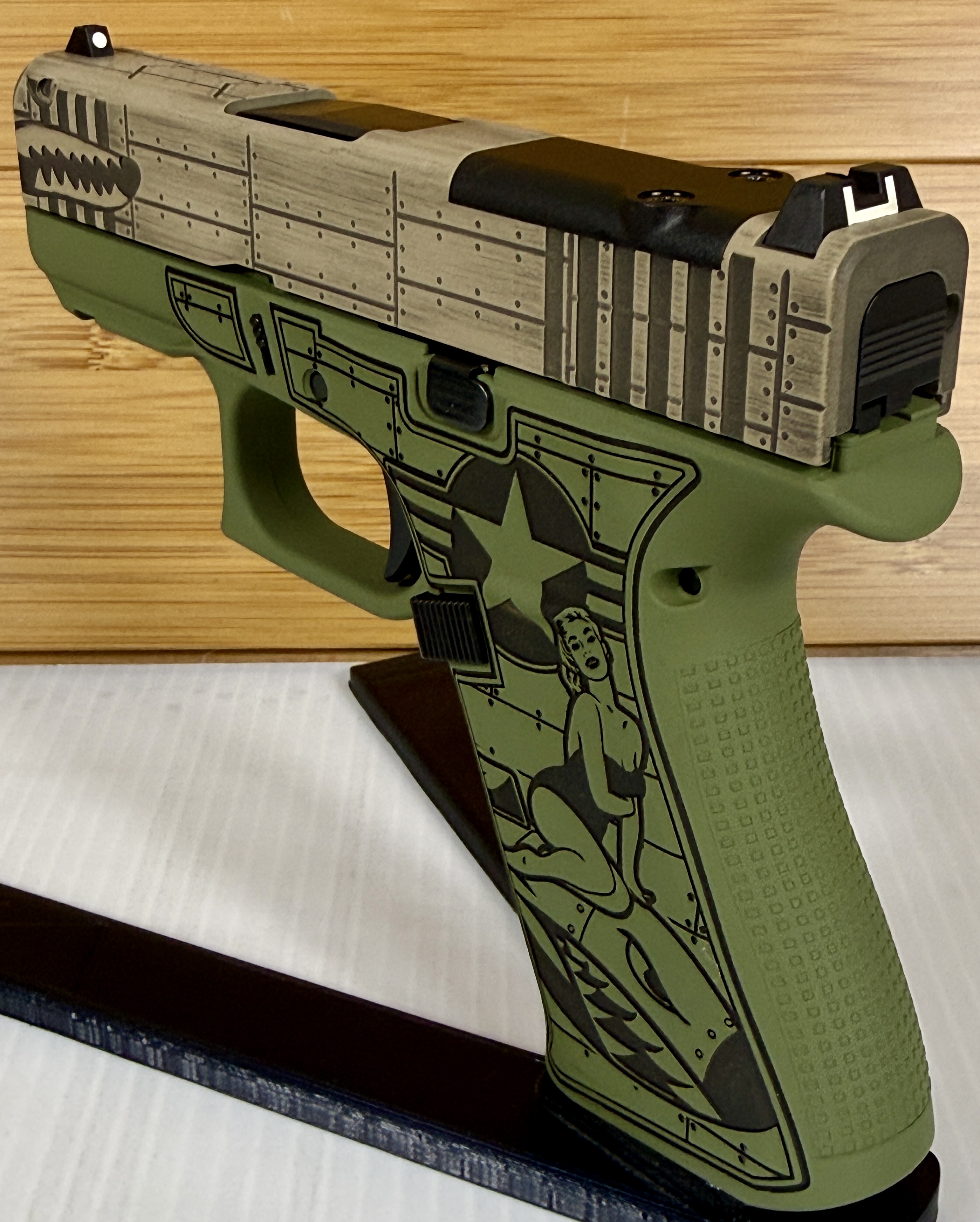 Glock 43X Bomber Green 9mm Custom Engraved 10+1 Pistol - image 5 of 6