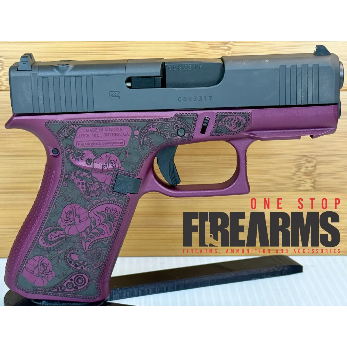 Glock 43X MOS Black Cherry Red Roses 9mm Pistol