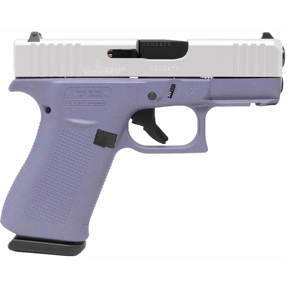 Glock 43X 9mm Orchid Purple Frame Stainless Cerakote Slide 10+1