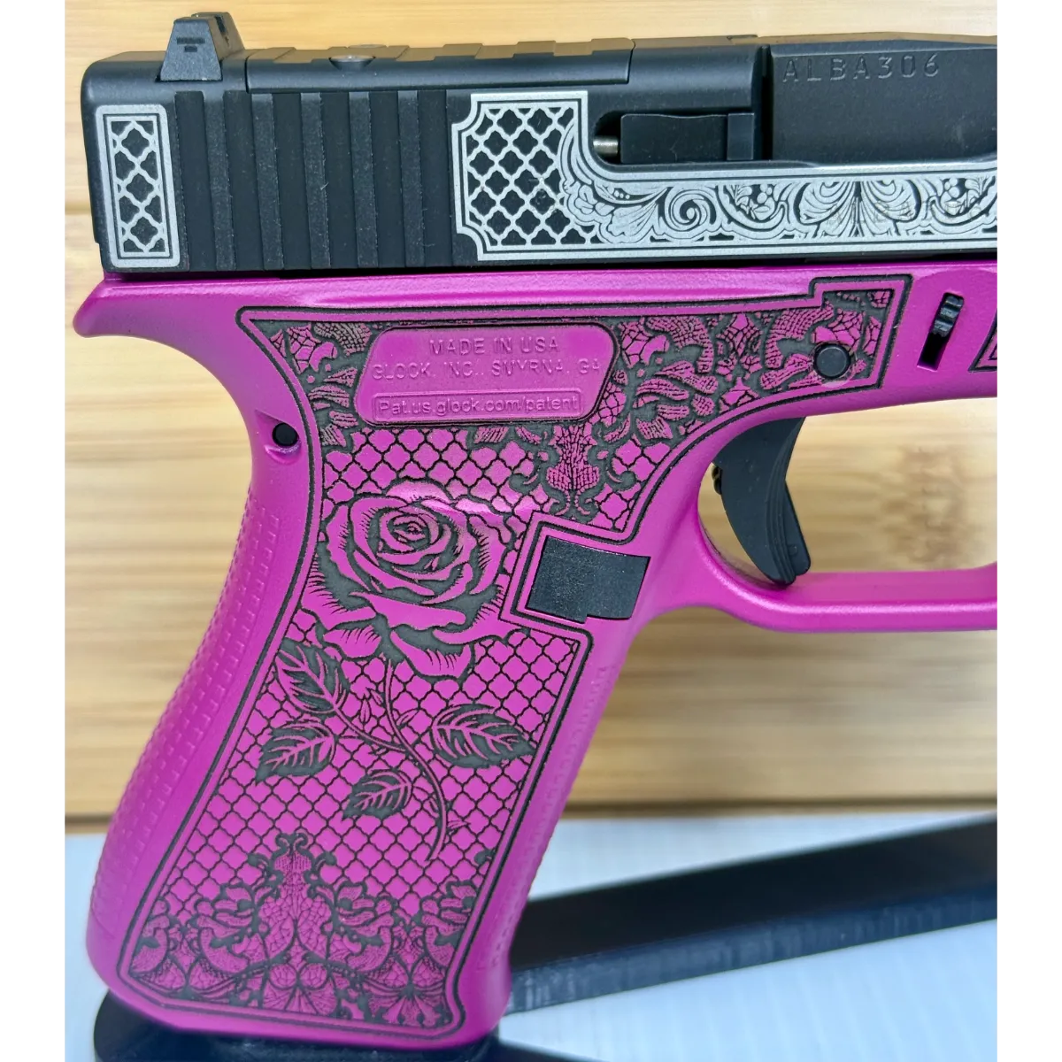 Glock 43X Glocks & Laces Black Cherry 9mm 10Rd Custom Engraved Pistol
