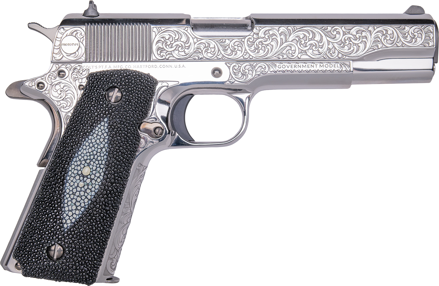 CNC Firearms Colt 1911 Tuxedo 38 Super 5" Polished DLC Engraved Stingray Grip