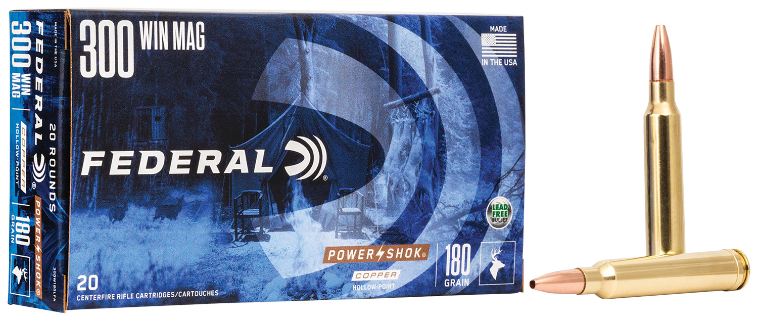 Federal A300W180LFA Power-Shok Copper 300WinMag 180gr Copper Hollow Point 20 Per Box/10 Case