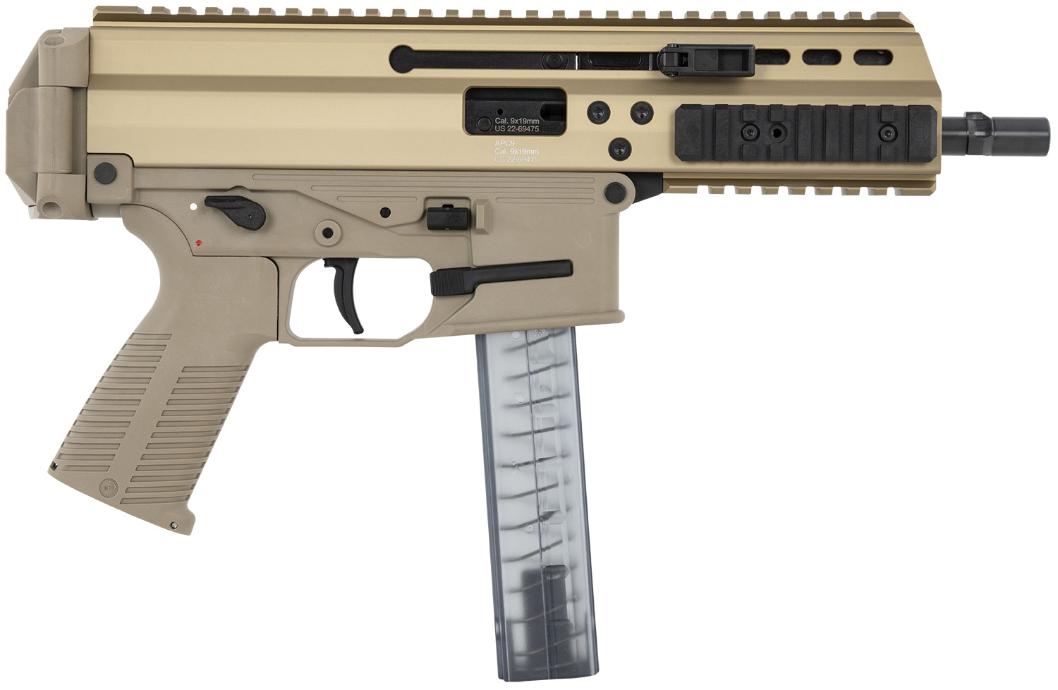 B&T APC SD 9mm 6.8" 30+1 Pistol Coyote Brown M-LOK Picatinny Rail