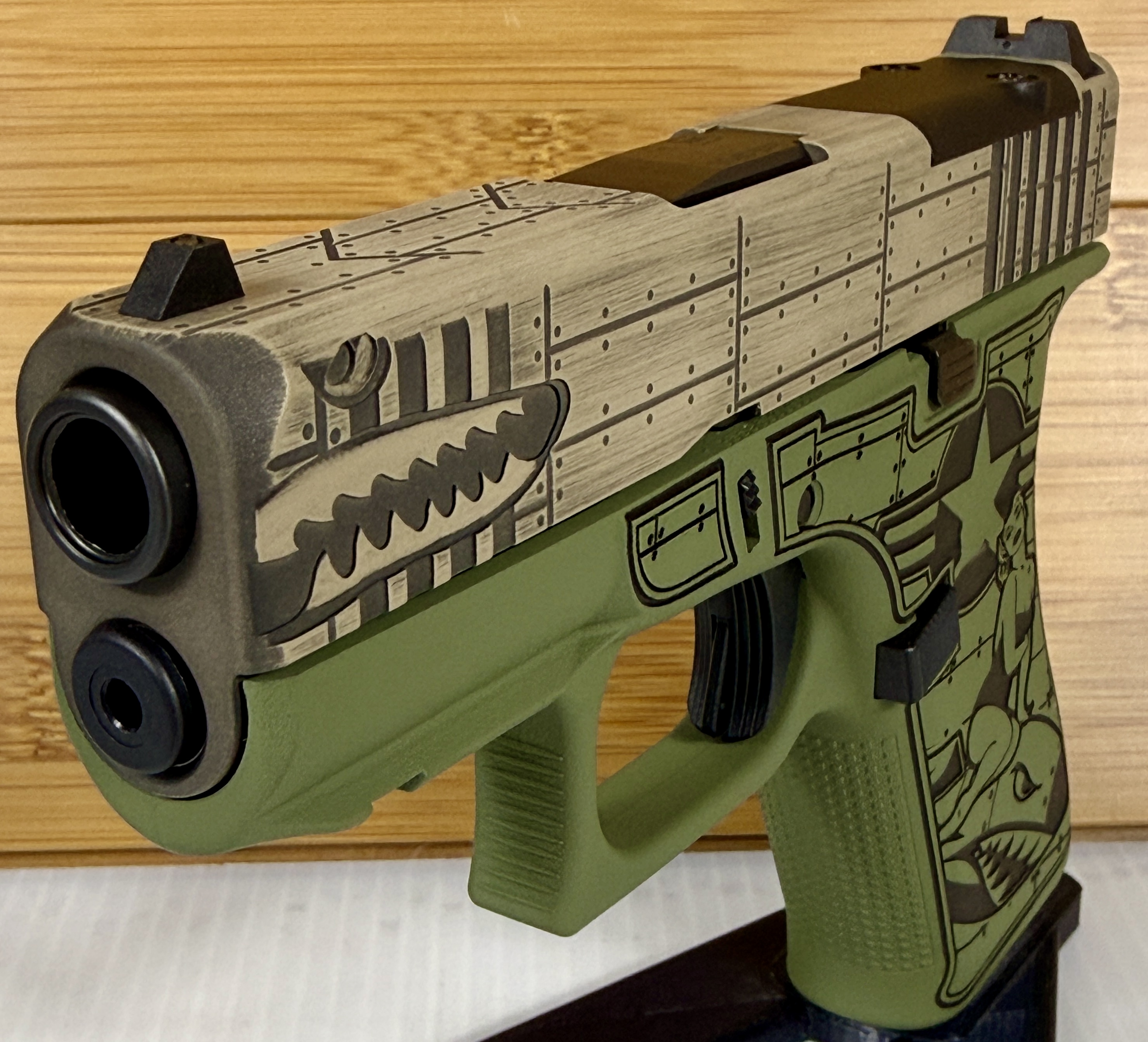 Glock 43X Bomber Green 9mm Custom Engraved 10+1 Pistol - image 3 of 6