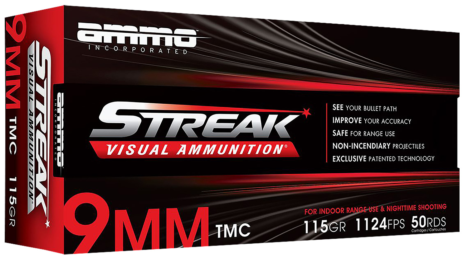 Ammo Inc 9115TMCSTRKRED50 Streak Visual (RED) 9mm Luger 115gr Total Metal Case 50 Per Box/20 Case