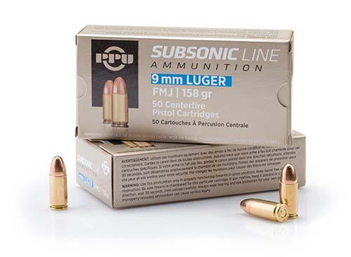 PPU 9mm Subsonic Ammo 158gr FMJ, 50ct 950fps