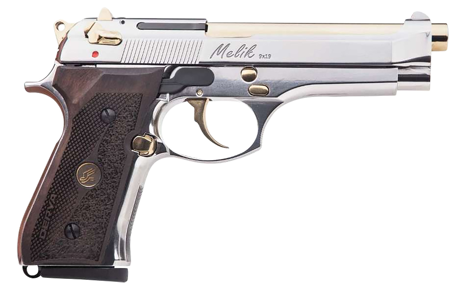 Derya Firearms MELIK9.NG.TR Melik  9mm Luger 17+1 4.90" Gold TiN Steel Barrel, Black Melonite Serrated Steel Slide,  Black Aluminum Frame, Black Polymer Grip