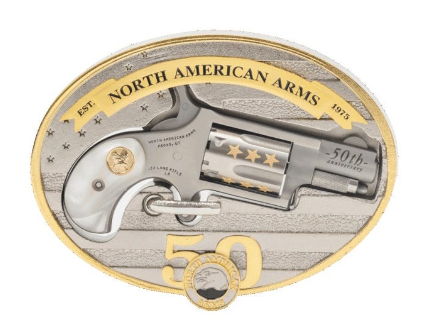 NAA 50TH ANNIVERSARY 22LR WITH BELT BUCKLE GOLD ZERCONIUM WITH 50TH ANNIVERSARY INLAY NAA-22LR-BBO-50