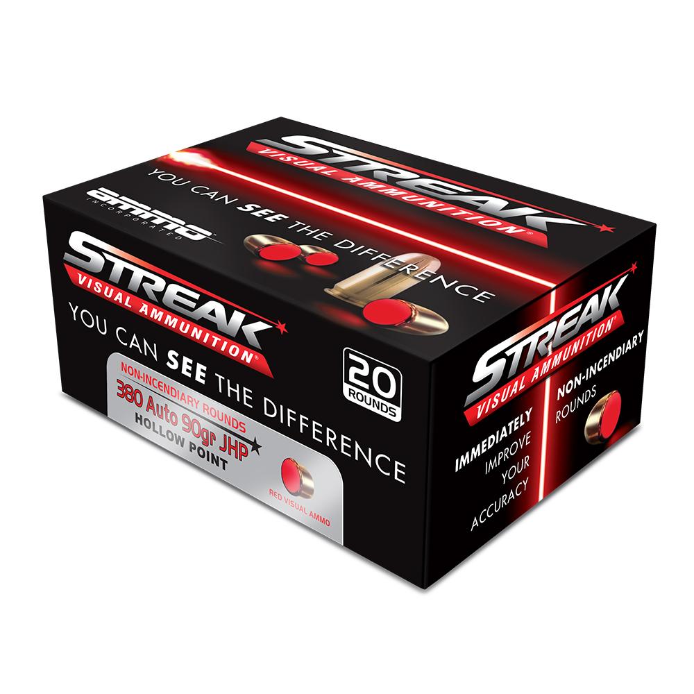 Ammo Inc Streak RED .380 Auto 90gr JHP 20rd Box
