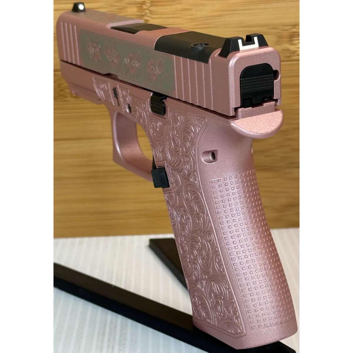 Glock 43X MOS Engraved Rose Gold "Glock N Roses" 9mm Pistol