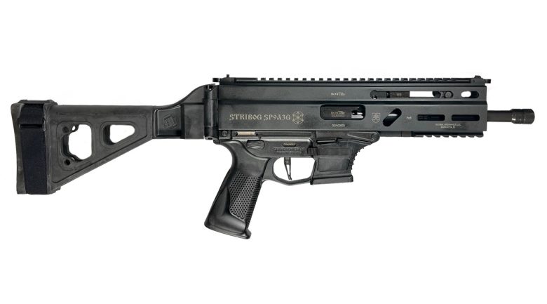 Grand Power Stribog SP9A3G Pistol - Black | 9mm | 8" Threaded Barrel | 30rd | Utilizes Glock Style Mags | Folding SBT Brace