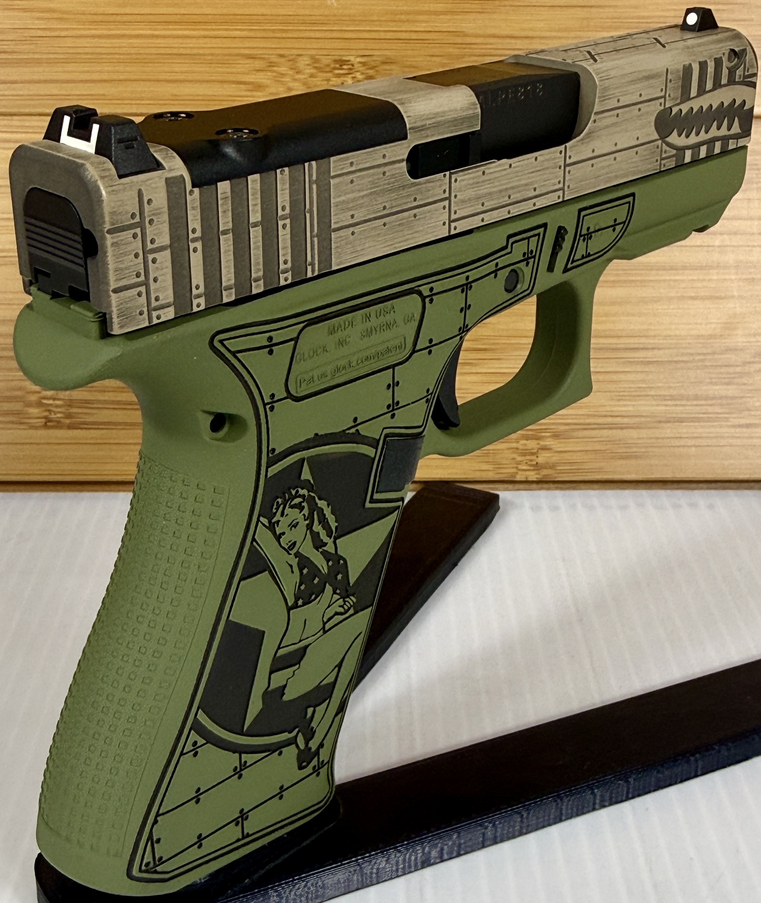 Glock 43X Bomber Green 9mm Custom Engraved 10+1 Pistol - image 6 of 6