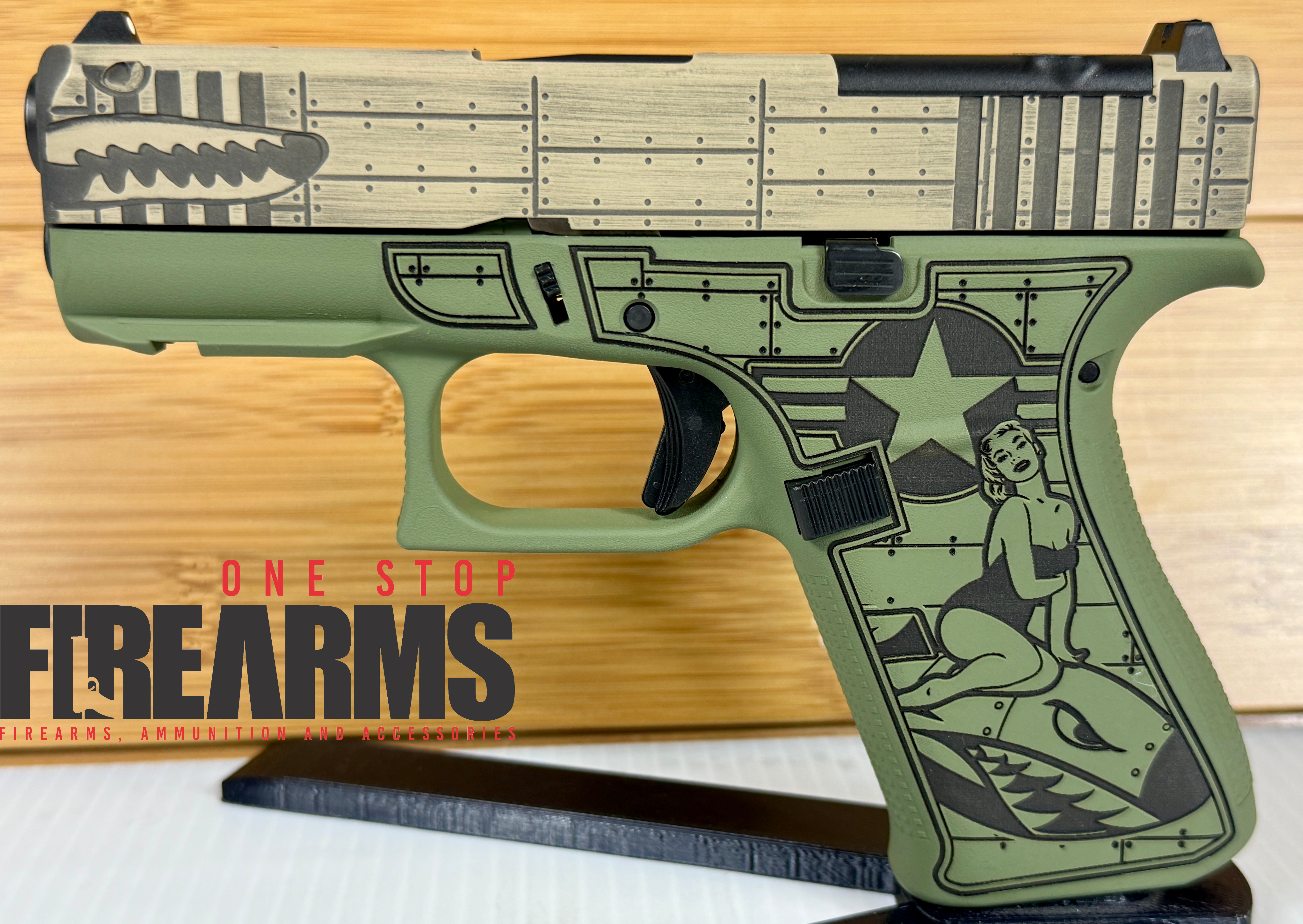 Glock 43X Bomber Green 9mm Custom Engraved 10+1 Pistol - image 1 of 6
