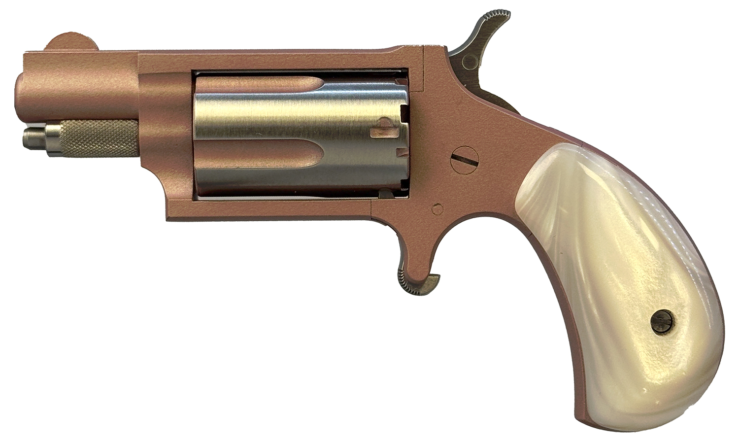North American Arms 22MSROSE Mini-Revolver 22 Mag 5 Shot 1.13" Rose Gold Cerakote Stainless Steel Barrel & Frame, Rose Gold/Stainless Cylinder, White Pearlite Grip, Stainless Exposed Hammer,