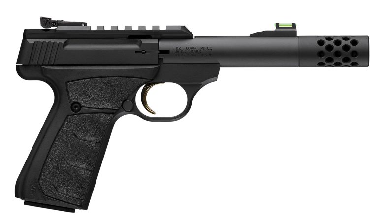 Browning 051594490 Buck Mark Micro Bull SR 22 LR 10+1 4" Matte Black Threaded Bull Barrel, Matte Black Optic Ready/Serrated Slide, Matte Black Aluminum Frame, Picatinny Rail, Black Overmolded URX Grip