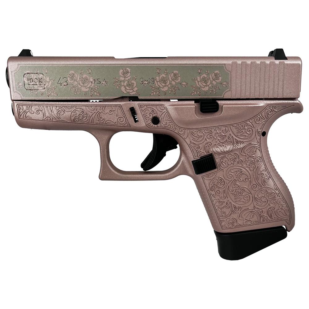 Glock 43 Custom "Glock n Roses" Pink Handgun 9mm 6rd Magazines (2) 3.4" Barrel USA