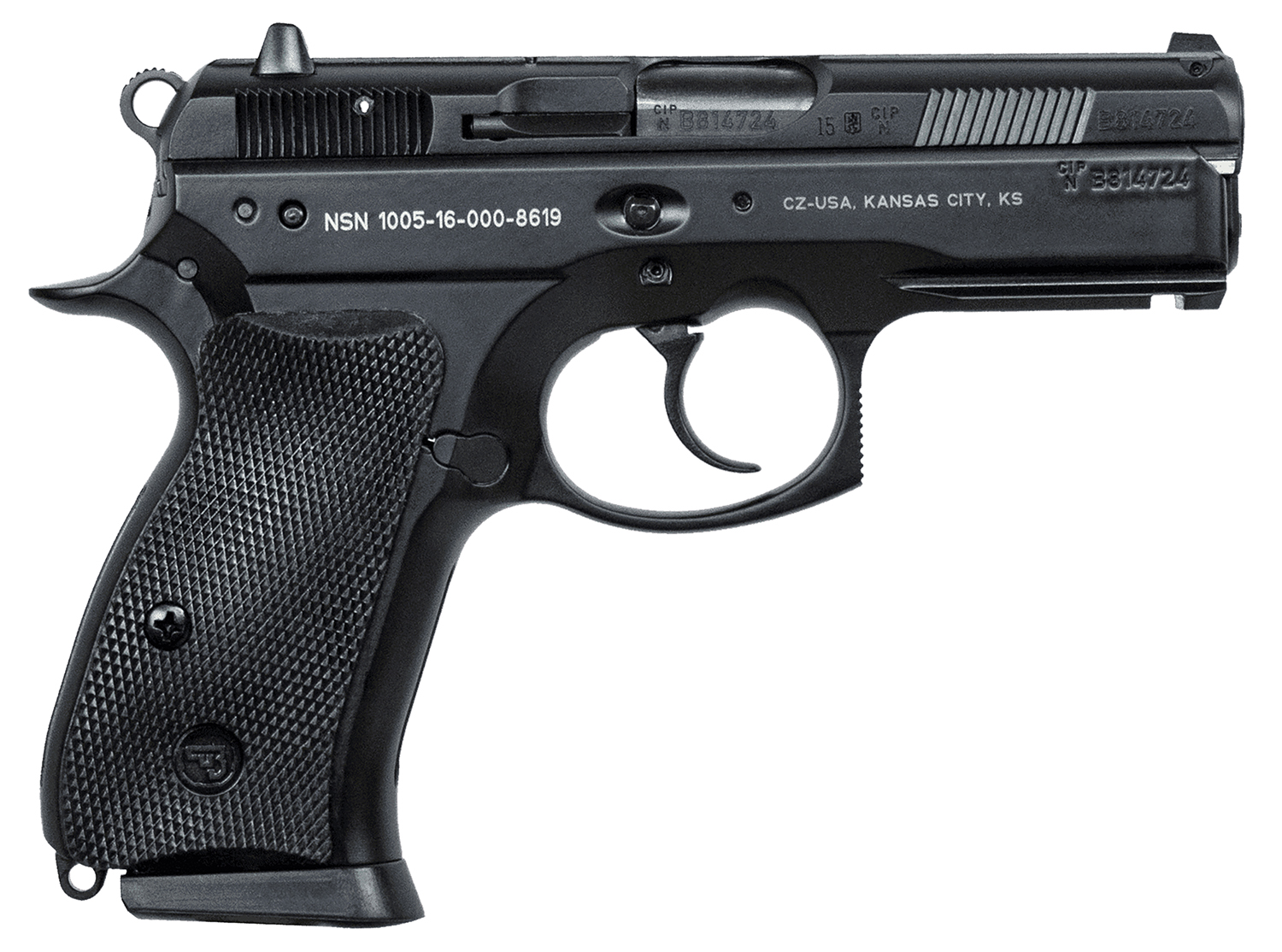 CZ-USA 91199 P-01 9mm Luger 15+1, 3.75" Steel Barrel, Black Serrated Steel Slide, Black Polycoat Aluminum Frame w/Beavertail, Black Rubber Grip