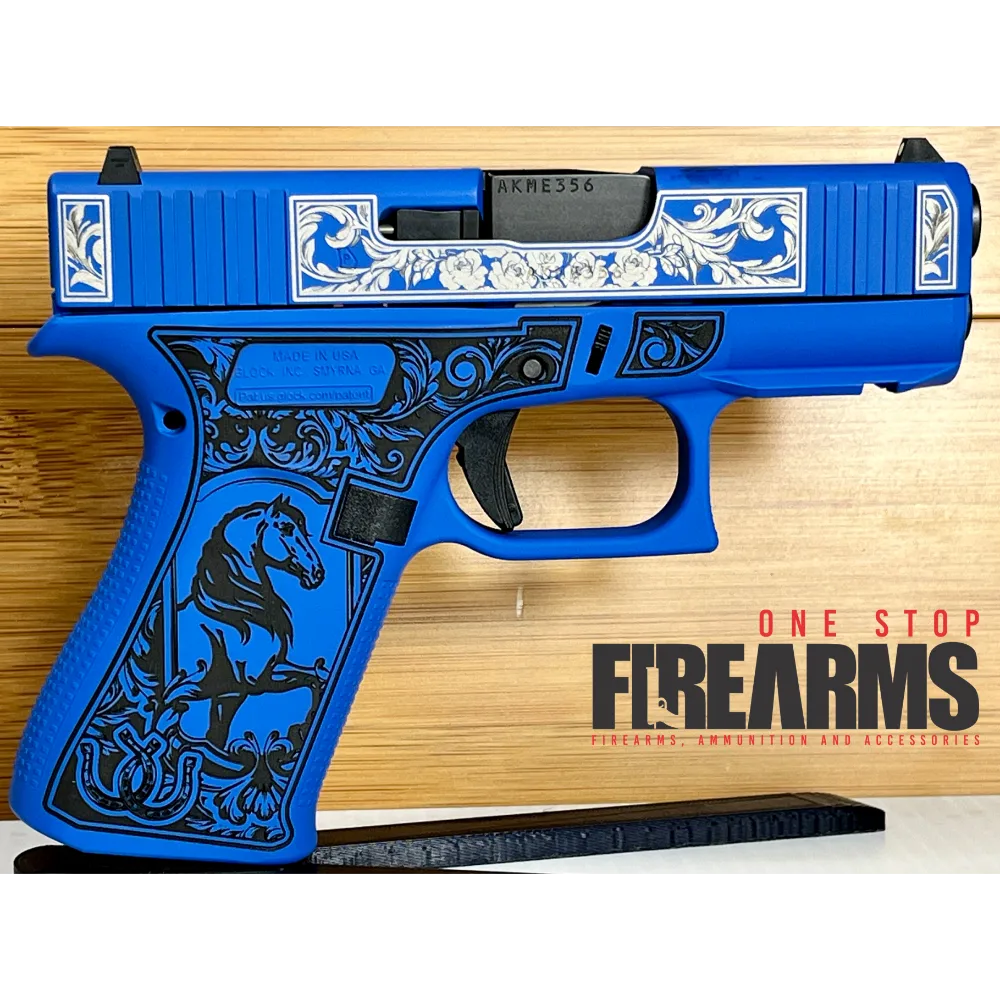 Glock 43X "Glock & Horses" Blue 9mm Pistol 3.4" Barrel 10rd (2) USA with Rail