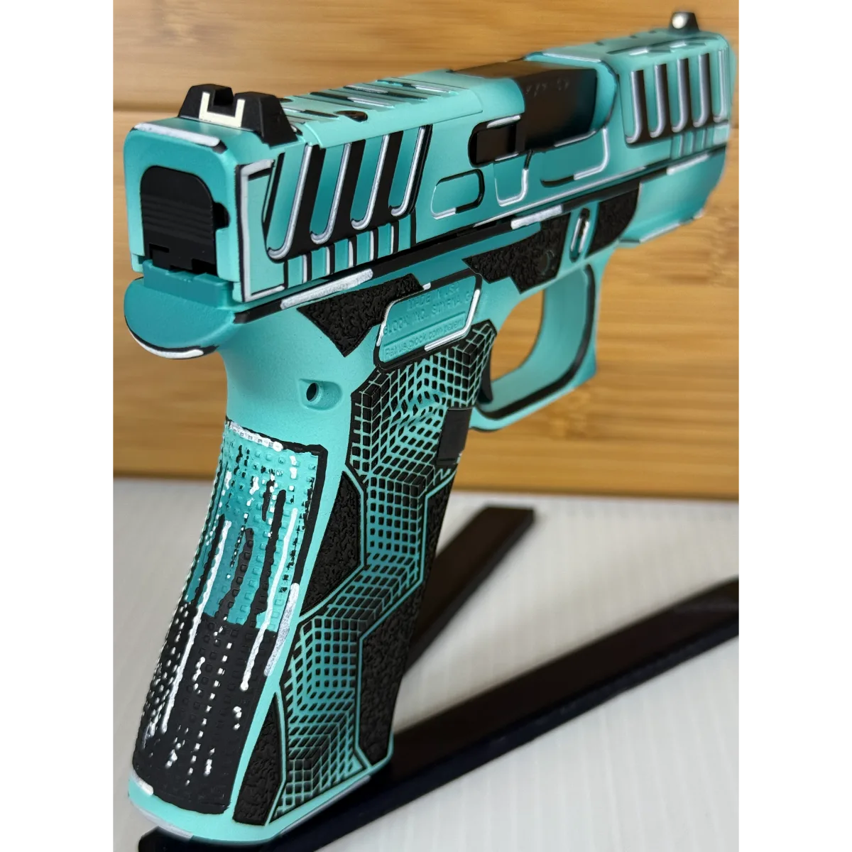 Glock 43X Anime Zombie Blue Custom 9mm Pistol Turquoise Cerakote