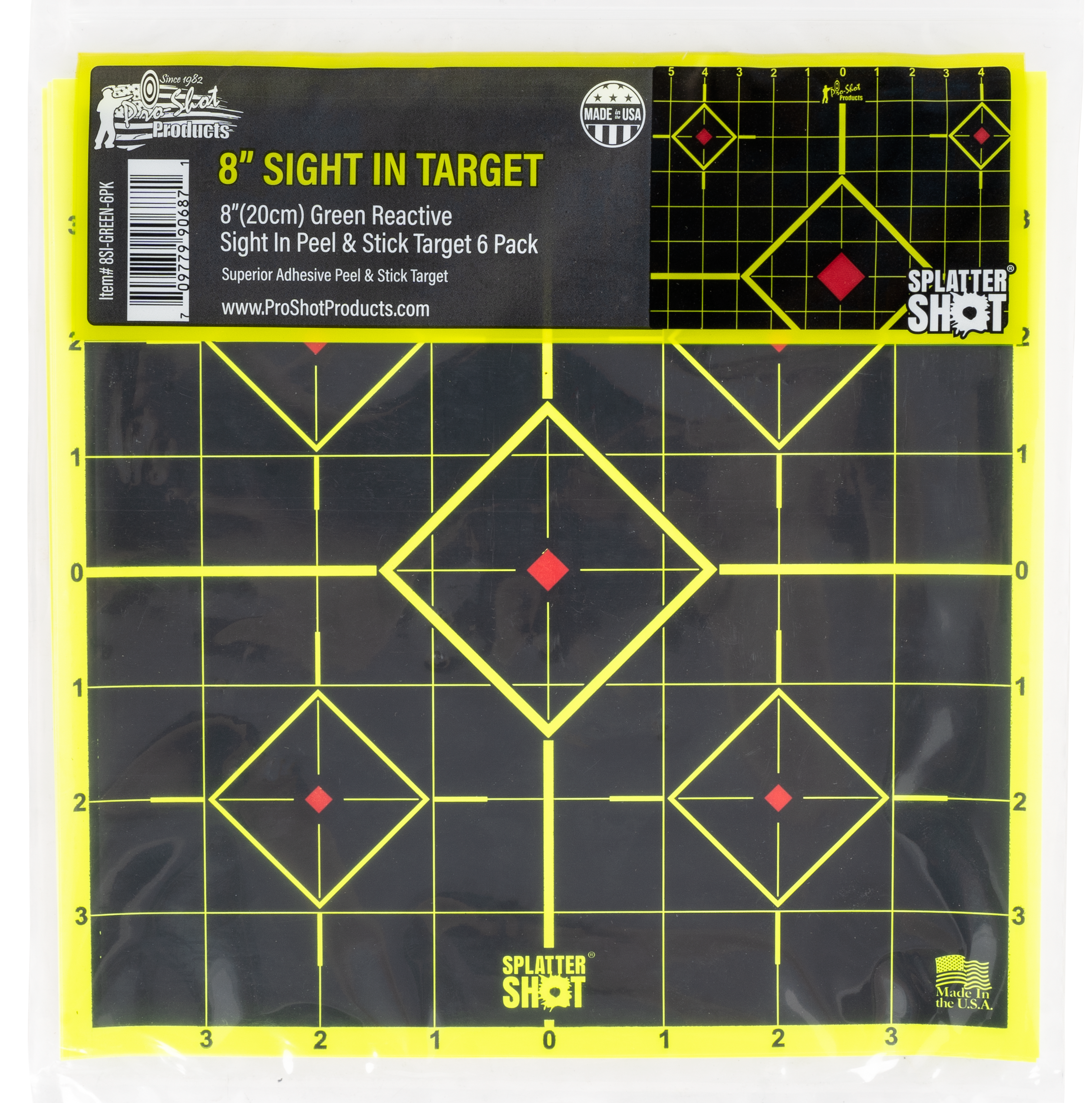 Pro-Shot Splatter Shot 8" Bullseye Adhesive Target, 6-Pack, Black/Green