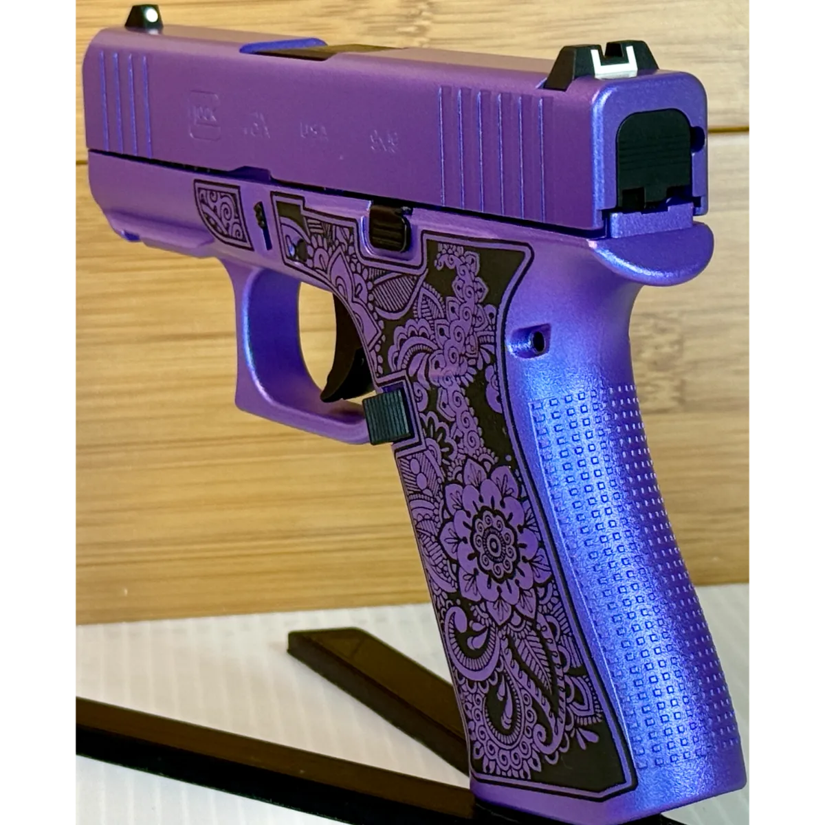 Glock 43X Mandala Engraved 9mm Purple Pearl Handgun 10-Round