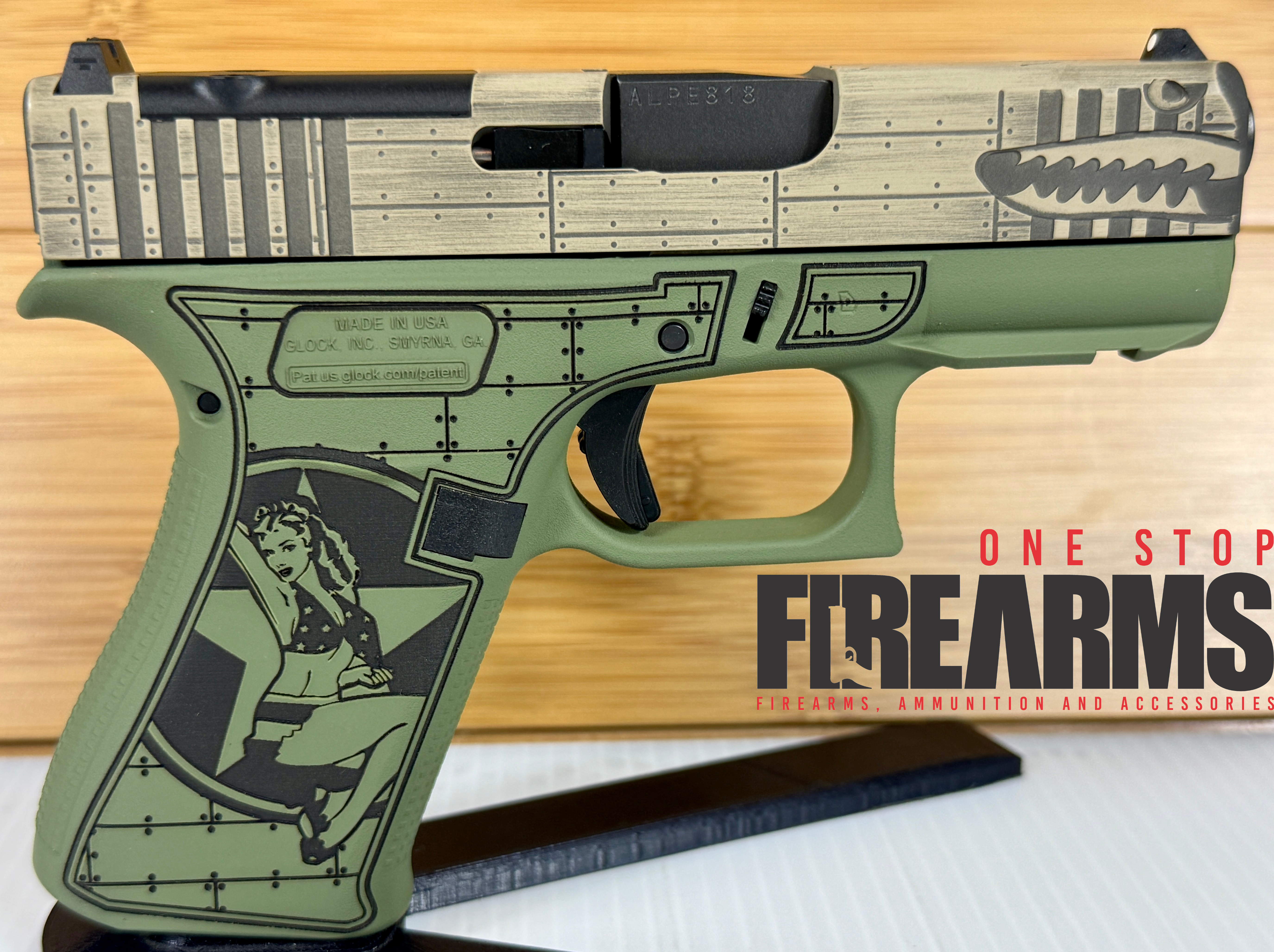 Glock 43X Bomber Green 9mm Custom Engraved 10+1 Pistol - image 2 of 6